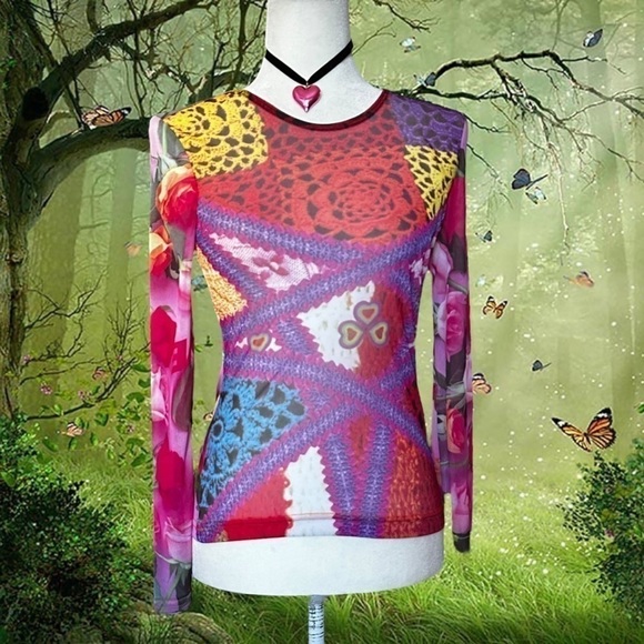 Agolde Tops - Rare Vintage AGOLDE 90s Sheer Mesh Long Sleeve Multicolored Size M
